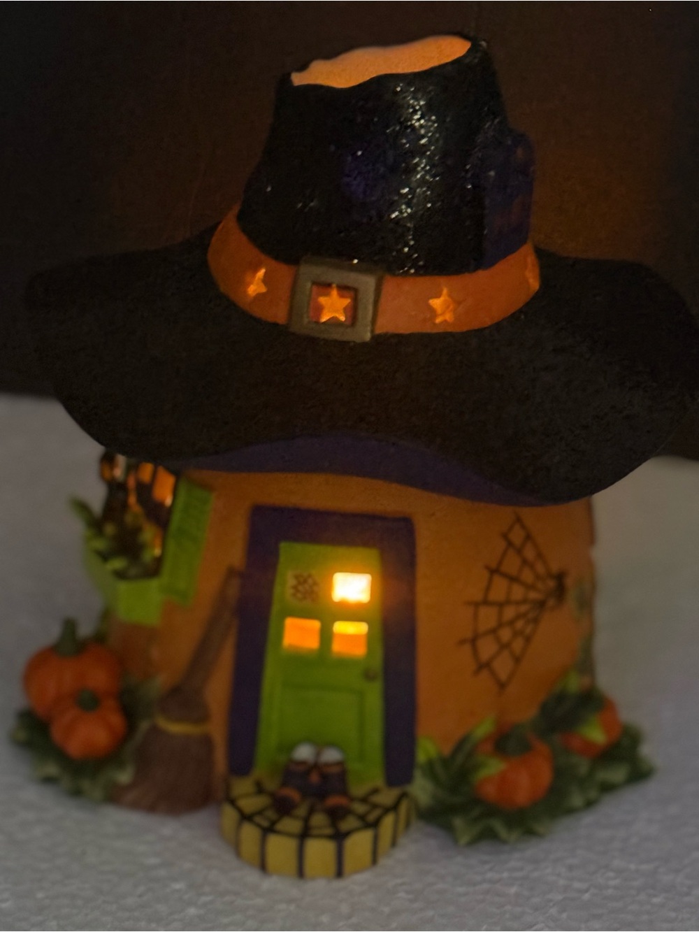 PartyLite Halloween Candle Holder Ceramic Pumpkin Witch House Retired Vintage - Picture 15 of 16